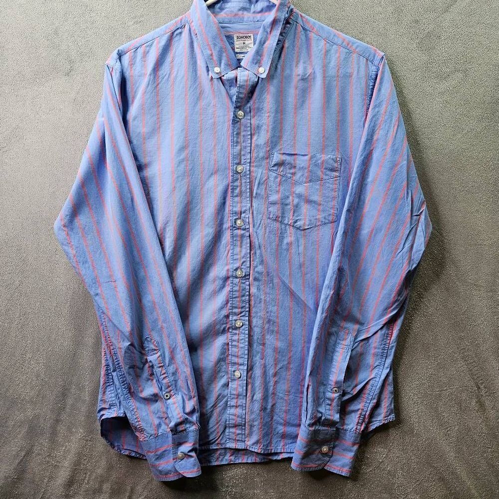 Bonobos Shirt Mens Medium Blue Pink Striped Long Sleeve Slim Fit Button Up